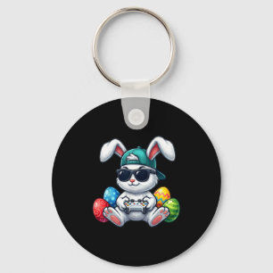 Funny easter bunny gaming video game gamer easter key ring