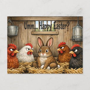 Funny Easter Bunny in Coop Farm Chicken Humour Gif Holiday Postcard