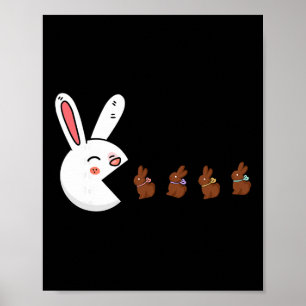 Funny Easter Bunny Rabbit Eating Chocolate Gamer B Poster