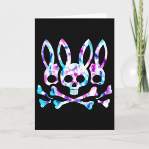 Funny Easter Bunny Retro Tie Dye Bunny Skull Cross Card