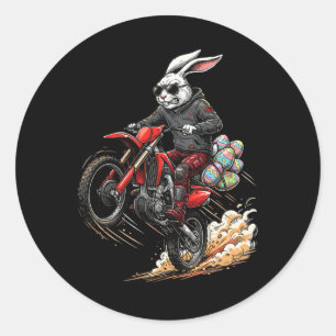Funny Easter Bunny Riding Dirt Bike Motocross Boys Classic Round Sticker