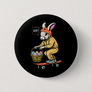 Funny Easter Bunny Skater Skateboarding Egg Hunt S 6 Cm Round Badge