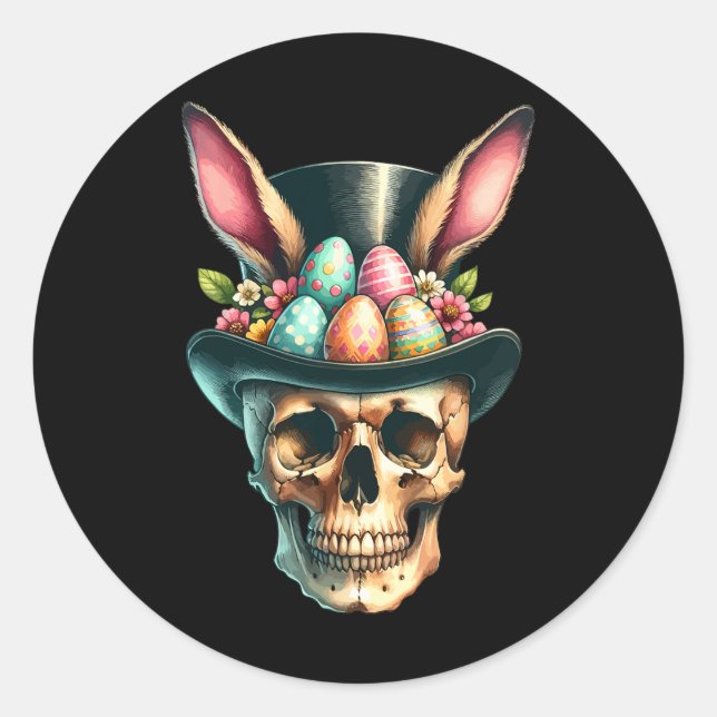 Funny Easter Bunny Skull Egg Hunt Easter Day  Classic Round Sticker (Front)