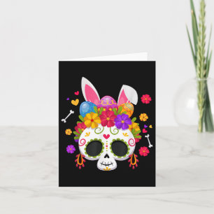 Funny Easter Bunny Sugar Skull Rabbit Ears Floral  Card