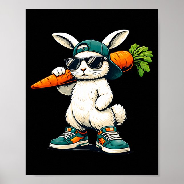 Funny Easter Bunny with Carrot Rabbit Easter Boys Poster (Front)