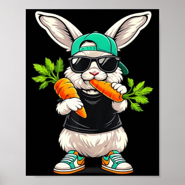 Funny easter bunny with carrot rabbit easter boys poster (Front)