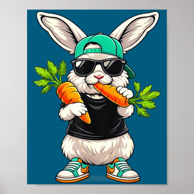 Funny easter bunny with carrot rabbit easter boys poster (Front)