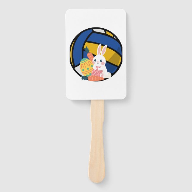 Funny Easter Bunny With Volleyball Ball Hand Fan (Front)