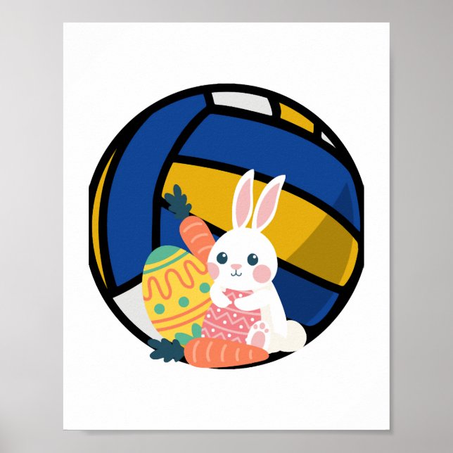 Funny Easter Bunny With Volleyball Ball Poster (Front)