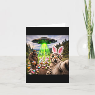 Funny Easter Cat Selfie with Bigfoot and UFO Card