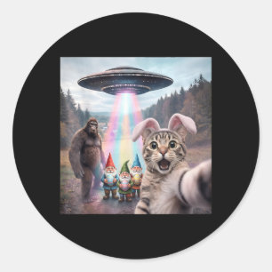 Funny Easter Cat Selfie with Bigfoot UFO Easter Classic Round Sticker