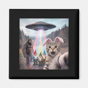 Funny Easter Cat Selfie with Bigfoot UFO Easter Magnet