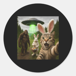 Funny Easter Cat Selfie with Bunny Bigfoot UFO Classic Round Sticker