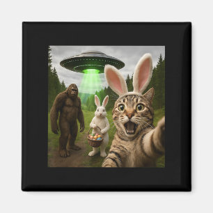 Funny Easter Cat Selfie with Bunny Bigfoot UFO Magnet