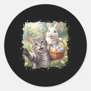 Funny Easter Cat Selfie with Easter Bunny Adults Classic Round Sticker