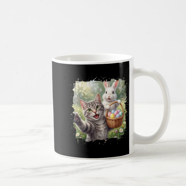 Funny Easter Cat Selfie with Easter Bunny Adults Coffee Mug (Right)