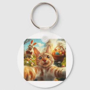 Funny Easter Cat Selfie With Easter Bunny Adults K Key Ring