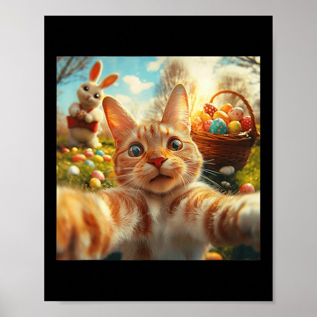 Funny Easter Cat Selfie With Easter Bunny Adults K Poster (Front)
