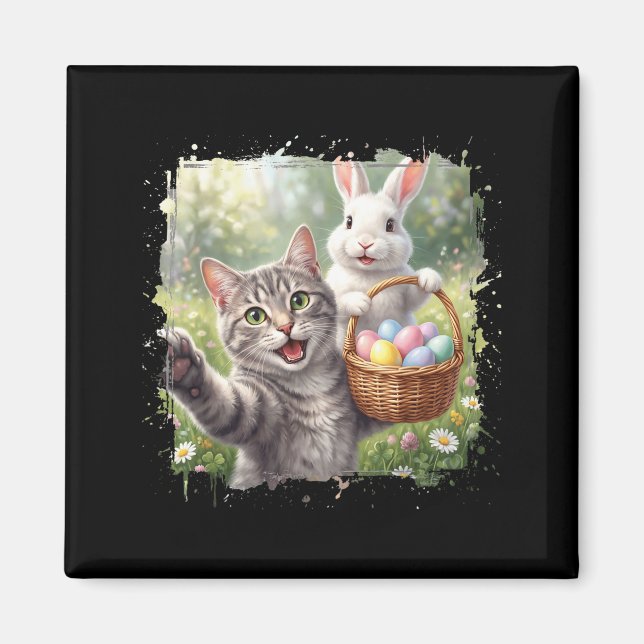 Funny Easter Cat Selfie with Easter Bunny Adults Magnet (Front)