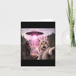 Funny Easter Cat Selfie with Rabbit Bunny Bigfoot Card