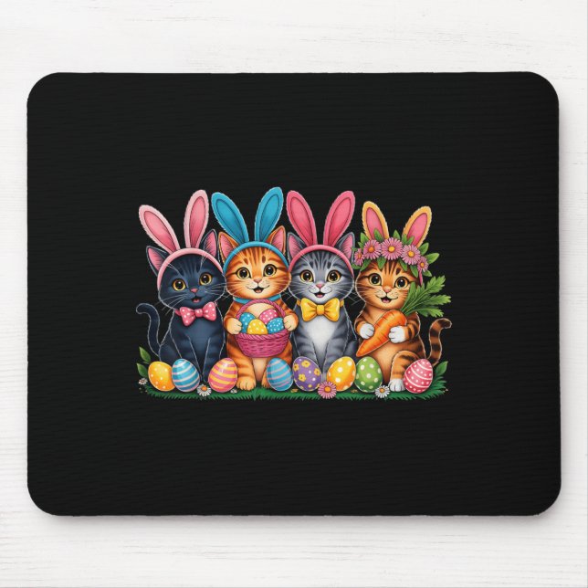 Funny Easter Cats Ears Bunny Eggs Spring for Women Mouse Pad (Front)