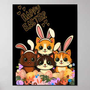 Funny Easter Cats Ears Bunny Eggs Spring for Women Poster