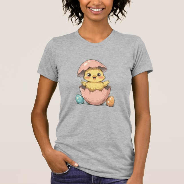 Funny Easter Chick in Cracked Egg T-Shirt (Front)