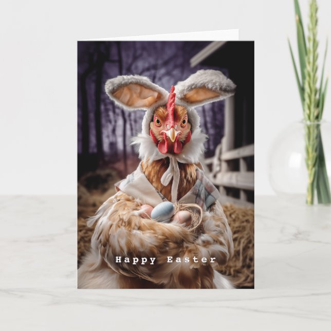 Funny Easter Chicken Bunny Costume Card (Front)