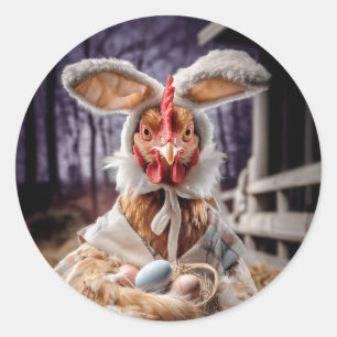 Funny Easter Chicken Bunny Costume Classic Round Sticker