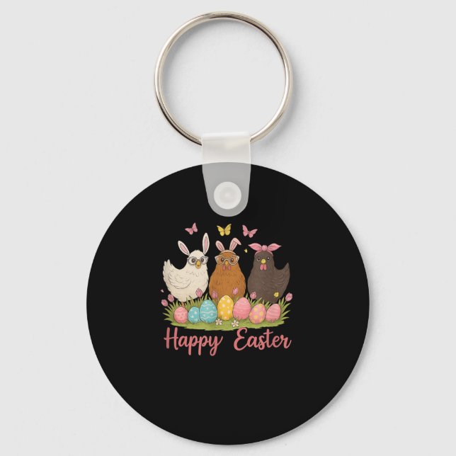 Funny Easter Chickens With Bunny Ears And Colourfu Key Ring (Front)
