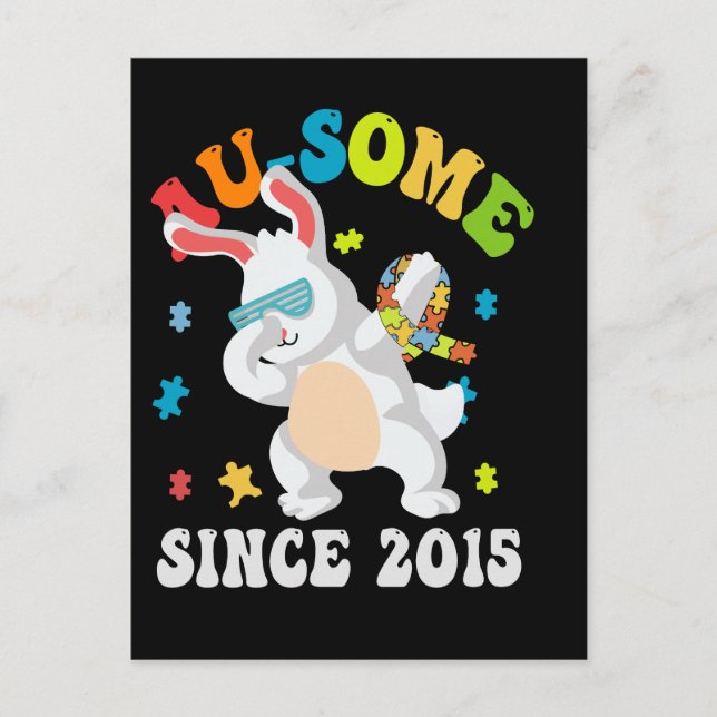 Funny Easter Dabbing Bunny Autism Awareness 10th B Announcement Postcard (Front)