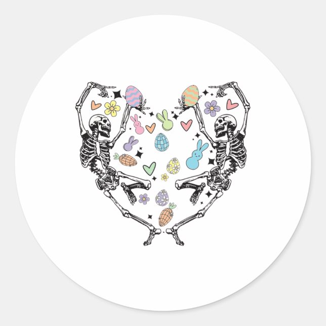 Funny Easter Dancing Skeletons  Classic Round Sticker (Front)