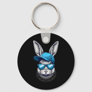 Funny Easter Day Bunny Face With Sungles Men Boys Key Ring