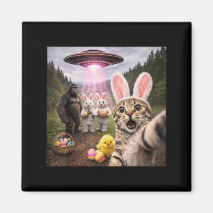 Funny Easter Day Cat Selfie with Bunny Bigfoot UFO Magnet