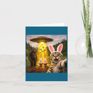 Funny easter day cat selfie with leprechaun card