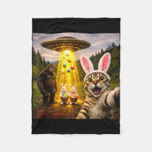 Funny easter day cat selfie with leprechaun fleece blanket