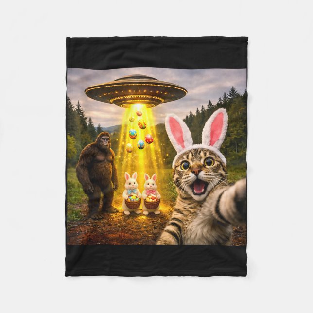 Funny easter day cat selfie with leprechaun fleece blanket (Front)