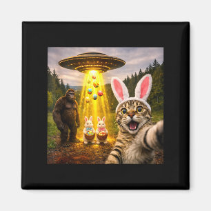 Funny easter day cat selfie with leprechaun magnet