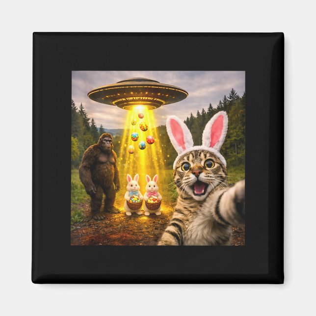 Funny easter day cat selfie with leprechaun magnet (Front)