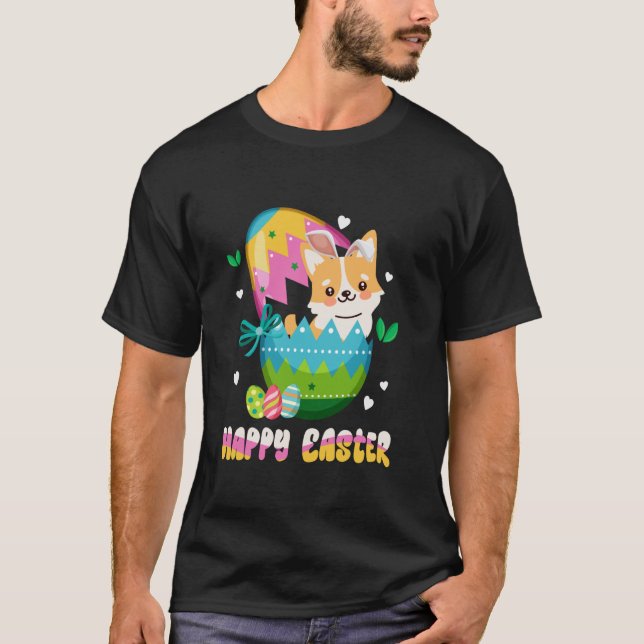 Funny Easter Day Corgi Dog Bunny Ears Eggs Tees (Front)