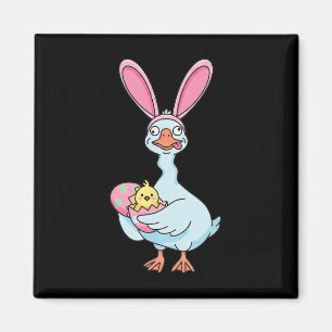 Funny Easter Day Goose Bunny Pink Ears Silly Bird Magnet