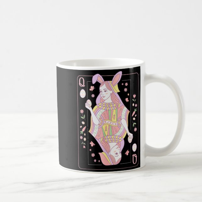 Funny easter day queen card playing bunny cute coffee mug (Right)