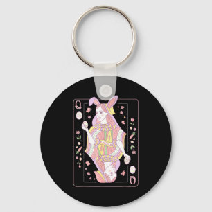 Funny easter day queen card playing bunny cute key ring