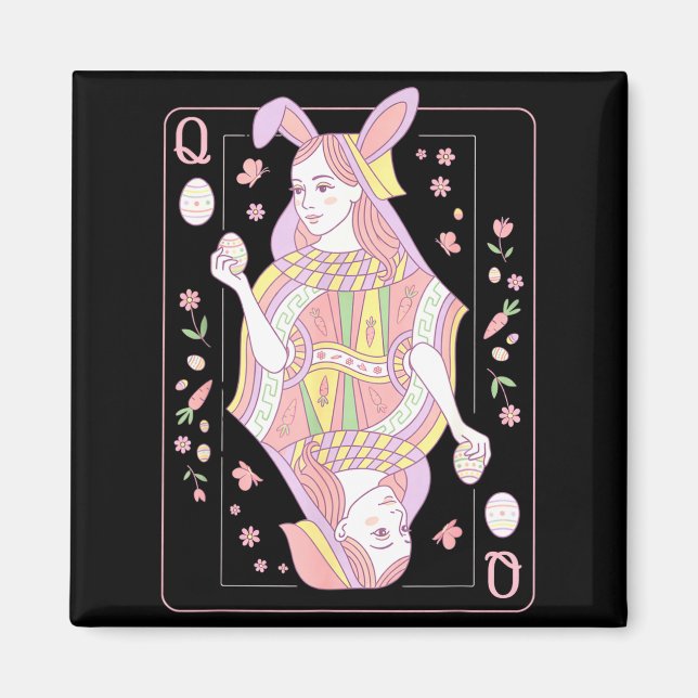 Funny easter day queen card playing bunny cute magnet (Front)