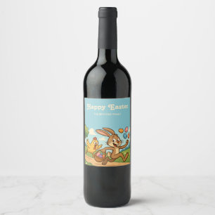 Funny Easter Design Bunny Steals Eggs from Chicken Wine Label
