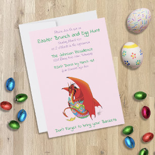 Funny Easter Dragon Pink Fantasy Holiday Invitation