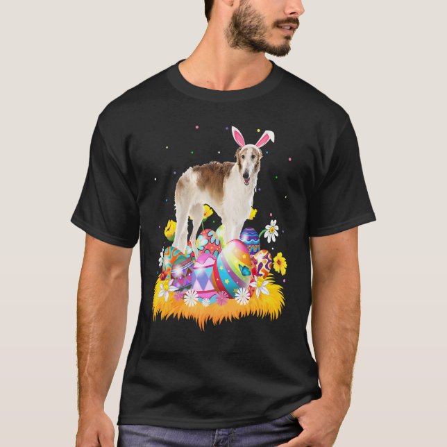 Funny Easter Egg  Borzoi Dog Easter Sunday T-Shirt (Front)