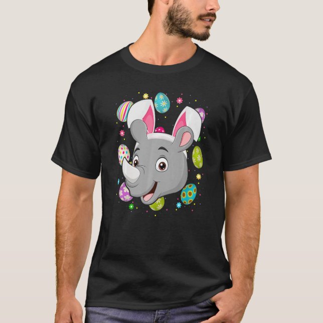 Funny Easter Egg  Bunny Ear Rhino Face Easter Sund T-Shirt (Front)