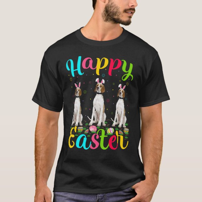Funny Easter Egg Bunny English Pointer Dog Happy E T-Shirt (Front)
