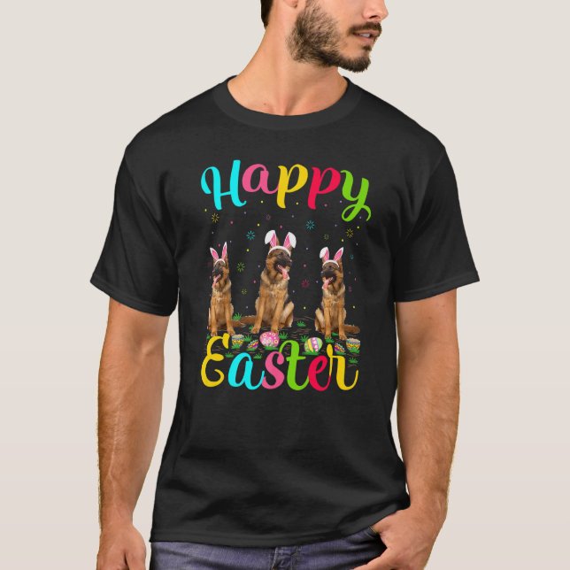 Funny Easter Egg Bunny German Shepherd Dog Happy E T-Shirt (Front)